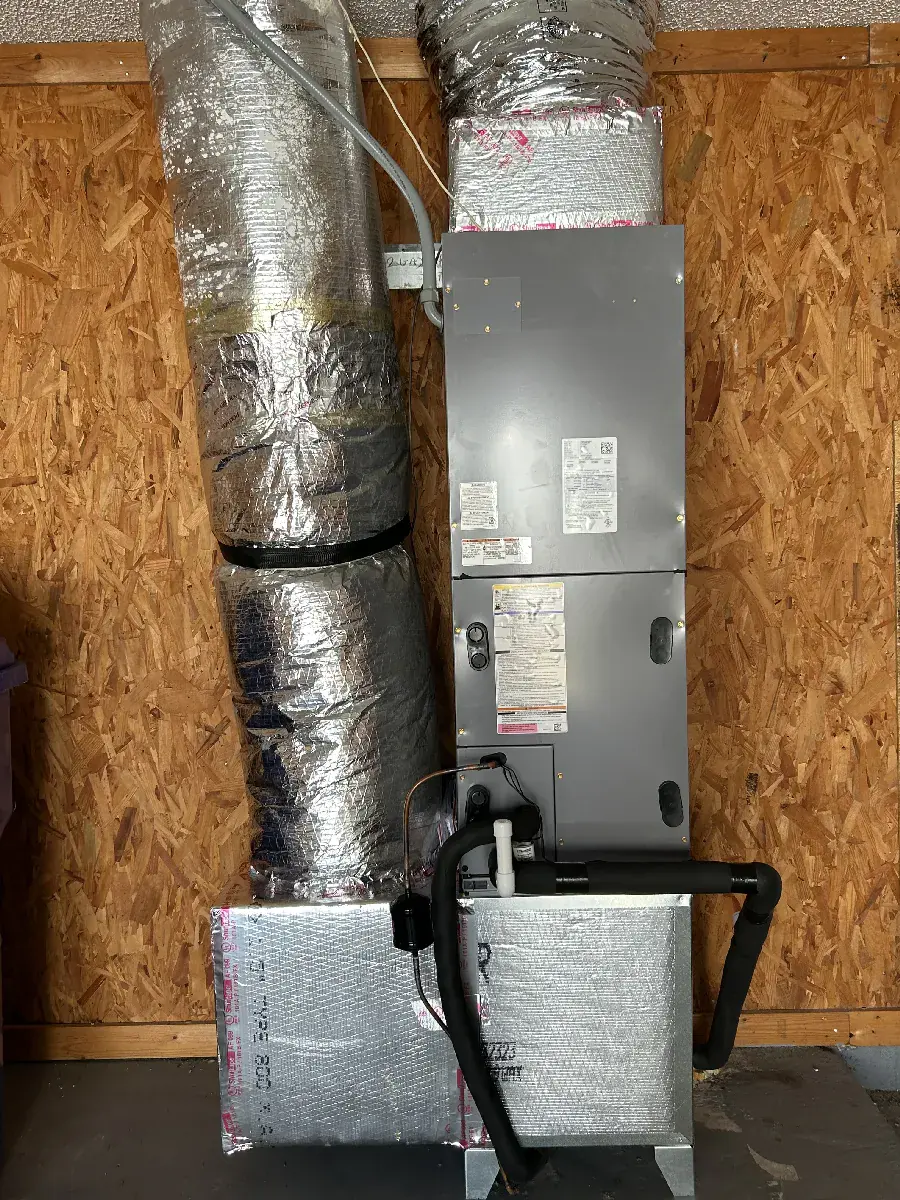 New air handler installed with insulated ductwork