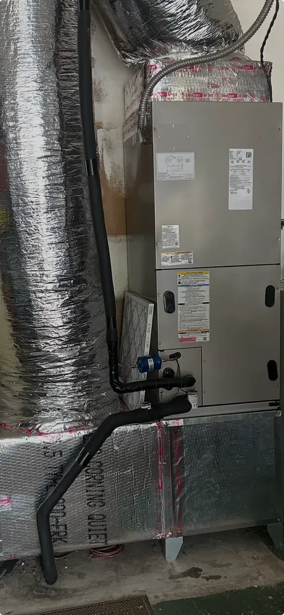 Air handler unit with refrigerant lines connected