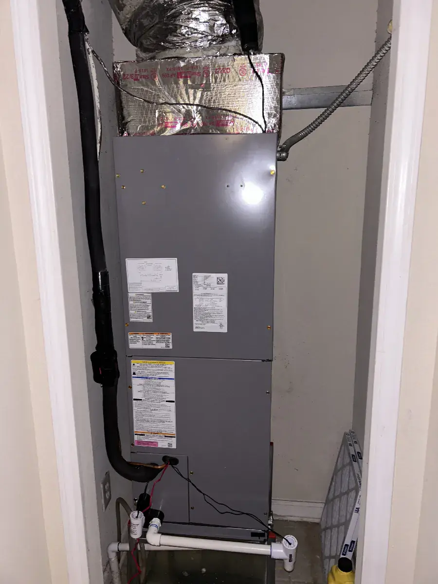 Air handler installed in a closet utility space